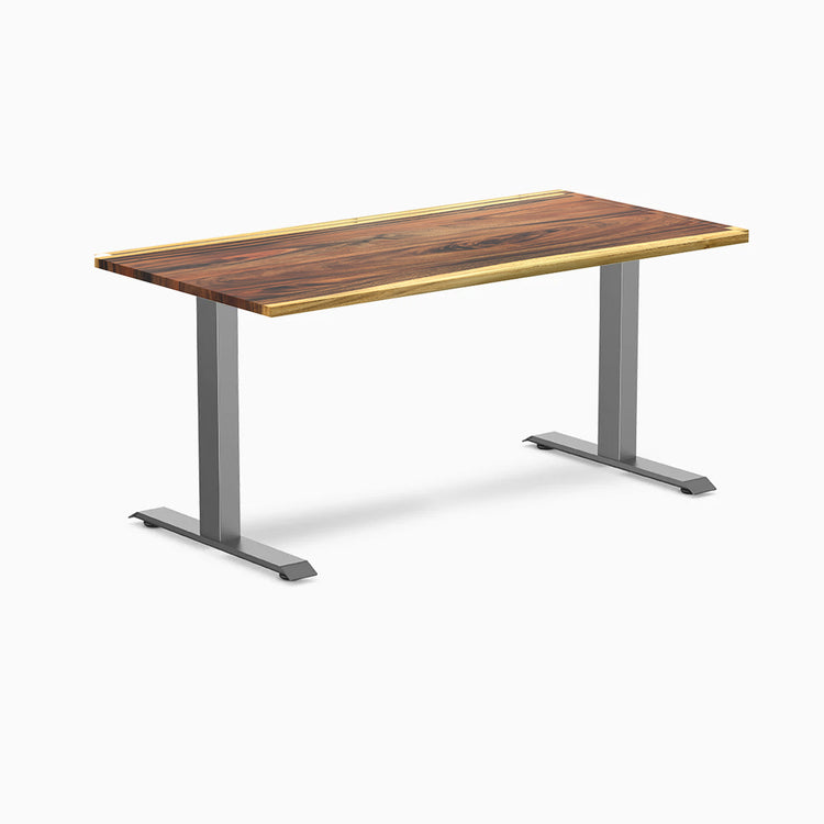 Desky Zero Hardwood Office Desk with a dark wood top and light gray steel frame.