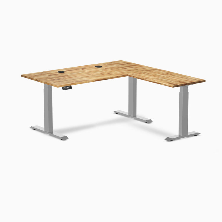 Desky Hardwood L-Shape Sit Stand Desk