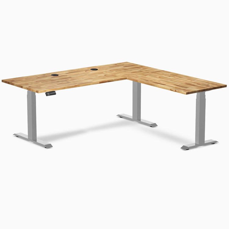 Desky Hardwood L-Shape Sit Stand Desk