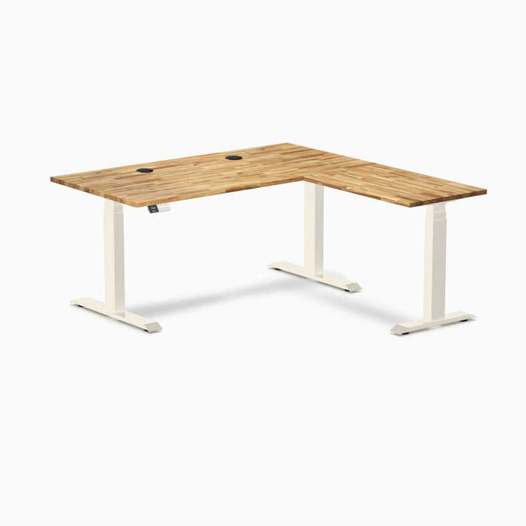 Desky Hardwood L-Shape Sit Stand Desk