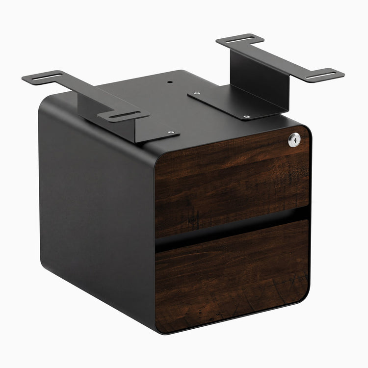 Desky minimal under desk cabinet black frame, rustic pine front
