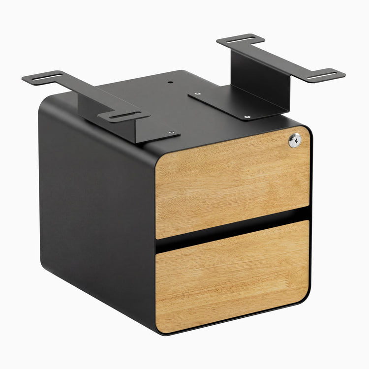 Desky minimal under desk cabinet black frame, light oak front