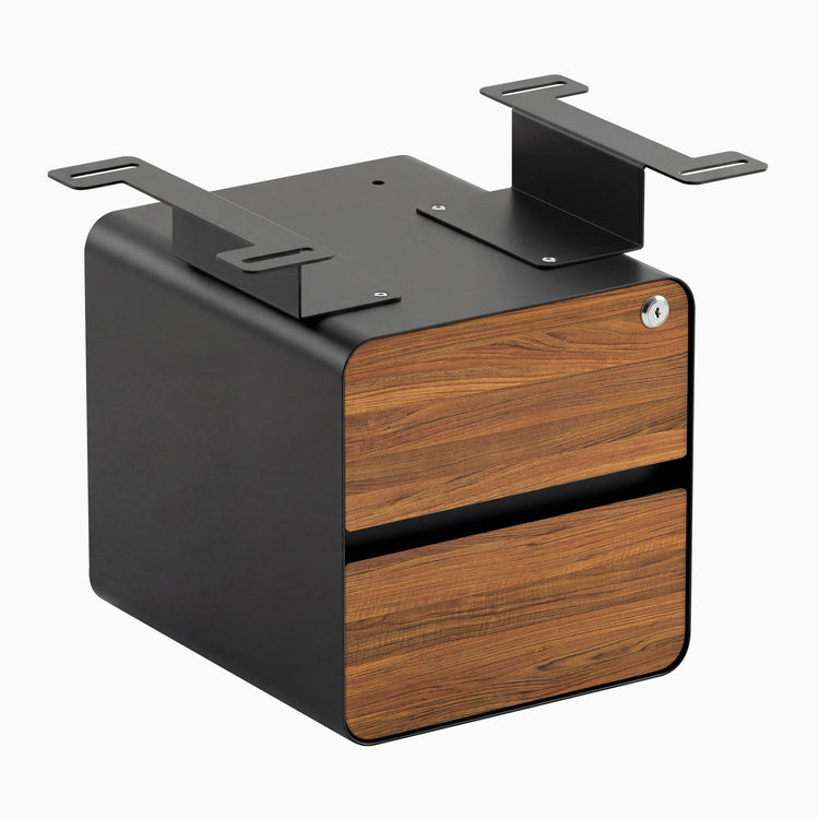 Desky minimal under desk cabinet black frame, prime oak front