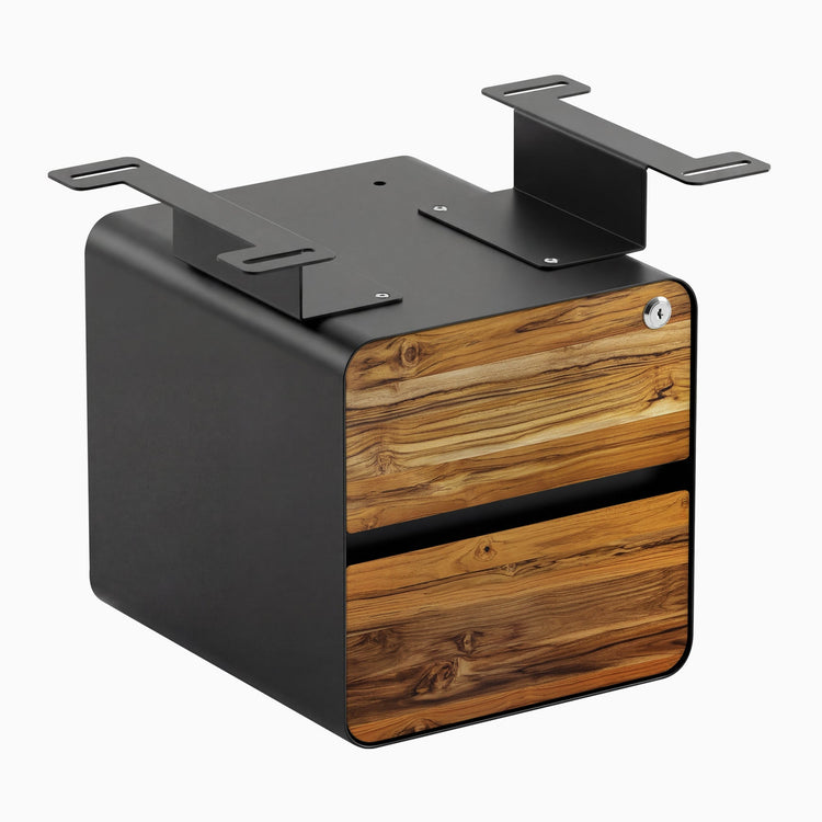 Desky minimal under desk cabinet black frame, teak front
