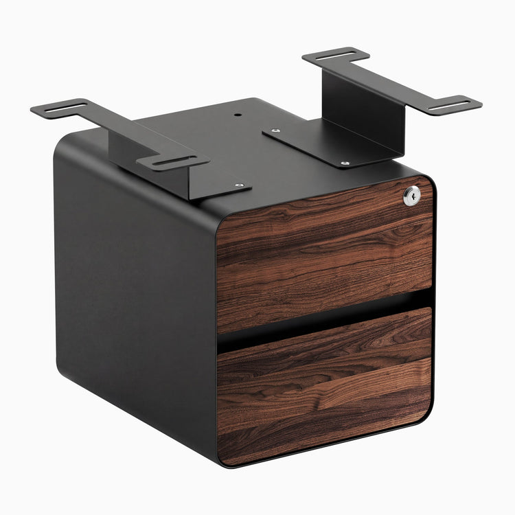 Desky minimal under desk cabinet black frame, walnut front