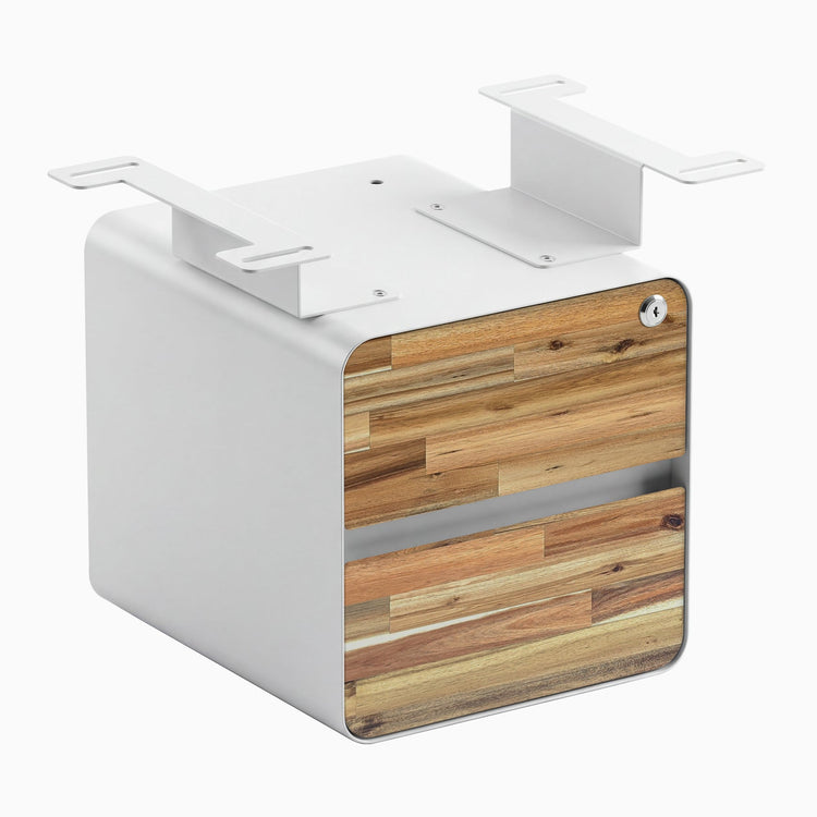 Desky minimal under desk cabinet white frame, acacia front