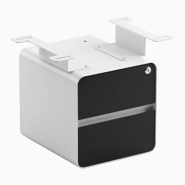 Desky minimal under desk cabinet white frame, black front