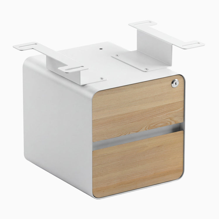 Desky minimal under desk cabinet white frame, white ash front