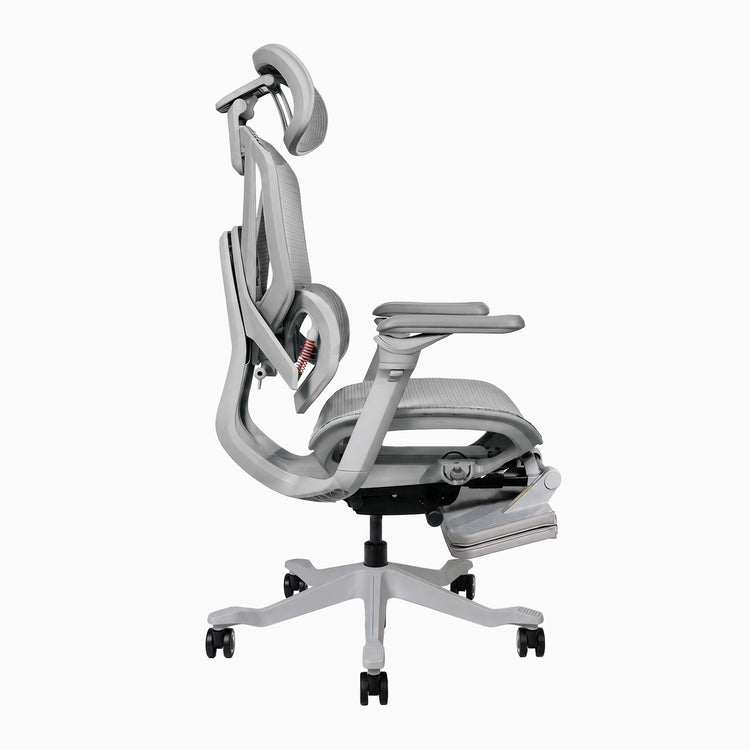 Contourra ergonomic office chair in light grey with adjustable foot rest