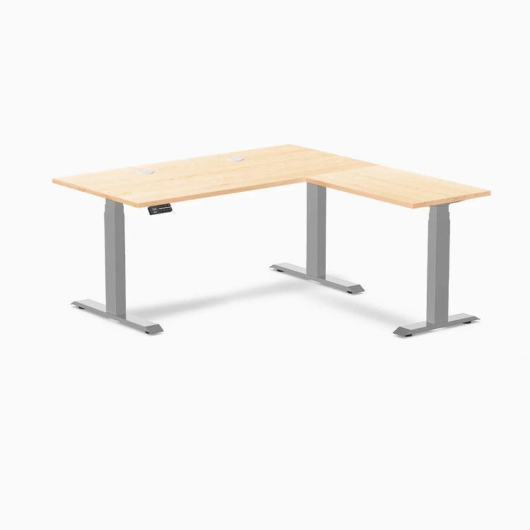 Desky Hardwood L-Shape Sit Stand Desk
