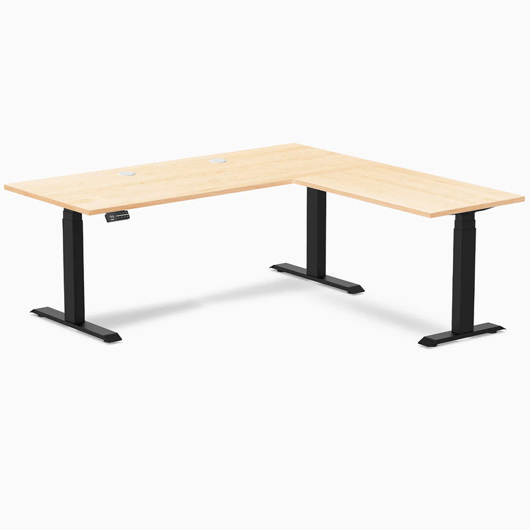 Desky Hardwood L-Shape Sit Stand Desk