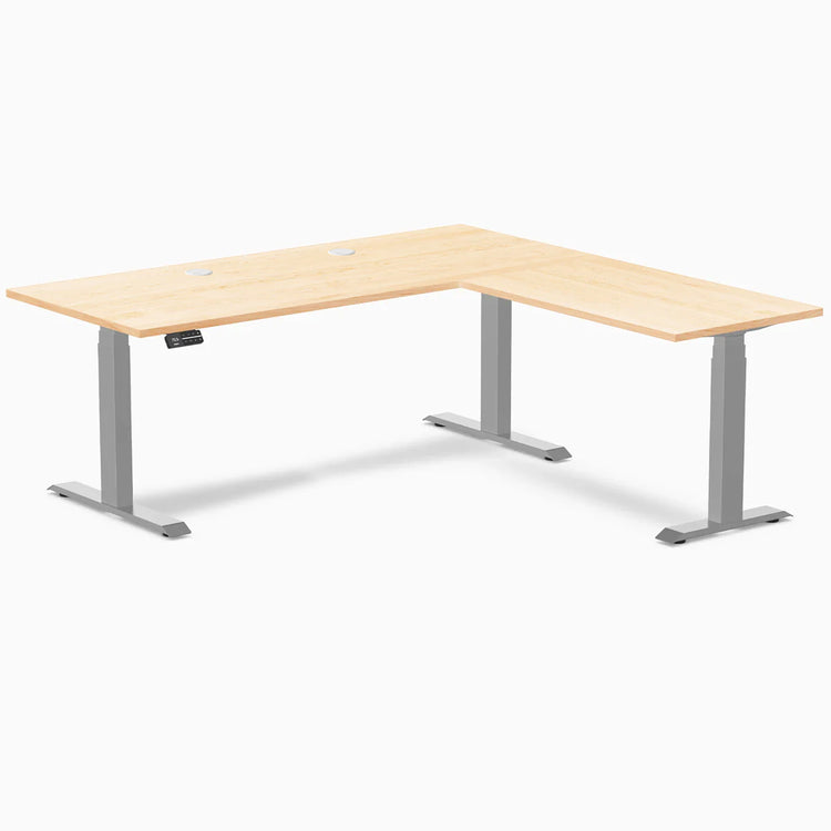 Desky Hardwood L-Shape Sit Stand Desk