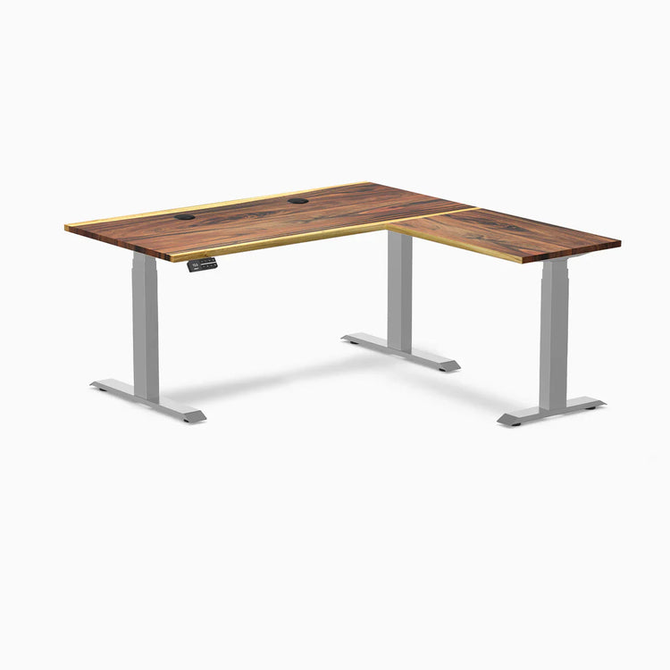 Desky Hardwood L-Shape Sit Stand Desk