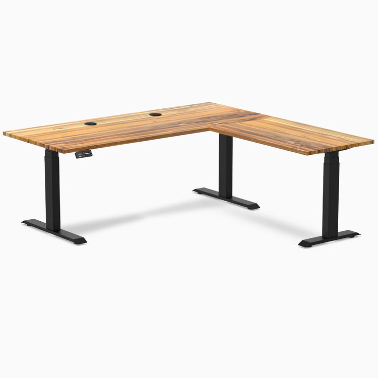 Desky Hardwood L-Shape Sit Stand Desk