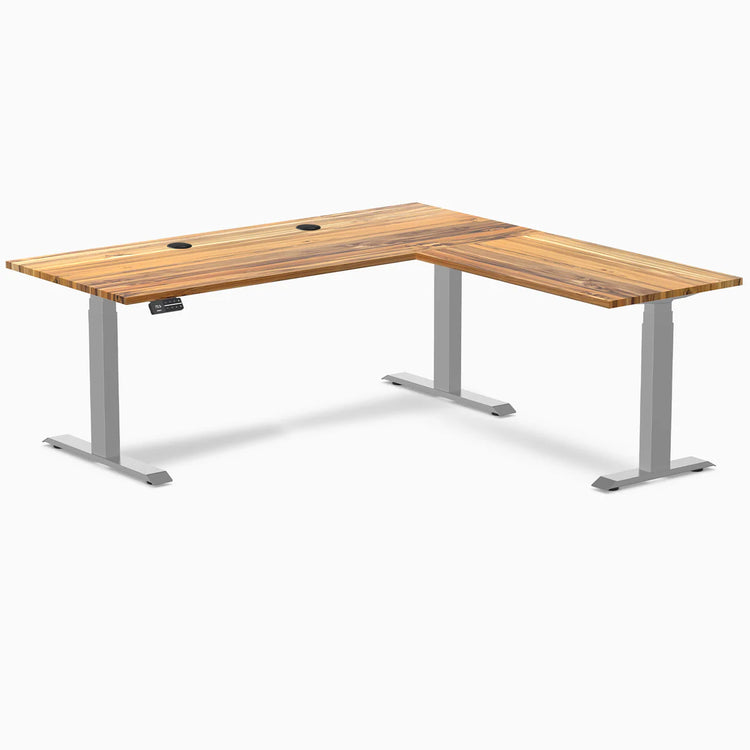 Desky Hardwood L-Shape Sit Stand Desk