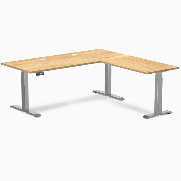Desky Hardwood L-Shape Sit Stand Desk