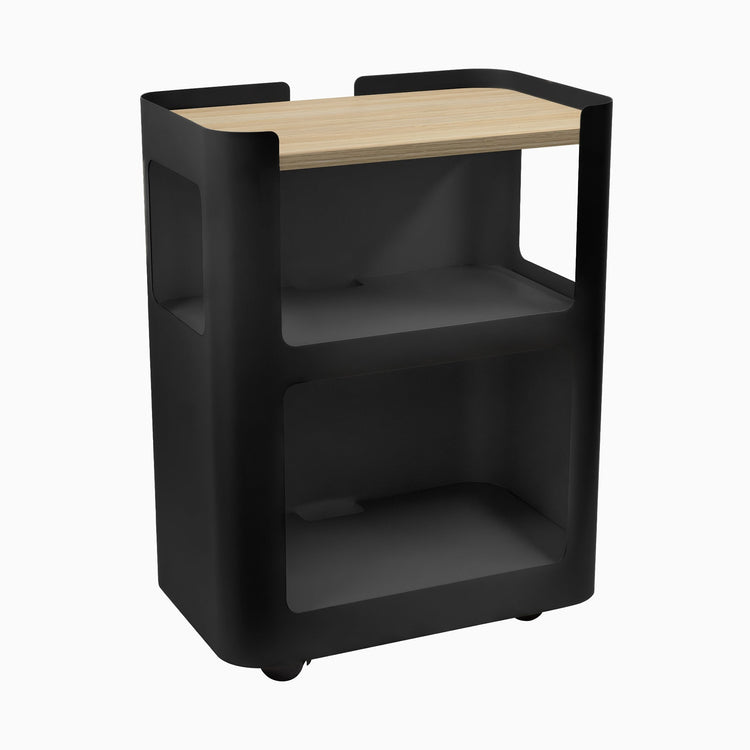Black open mobile pedestal with classic oak shelf - Desky
