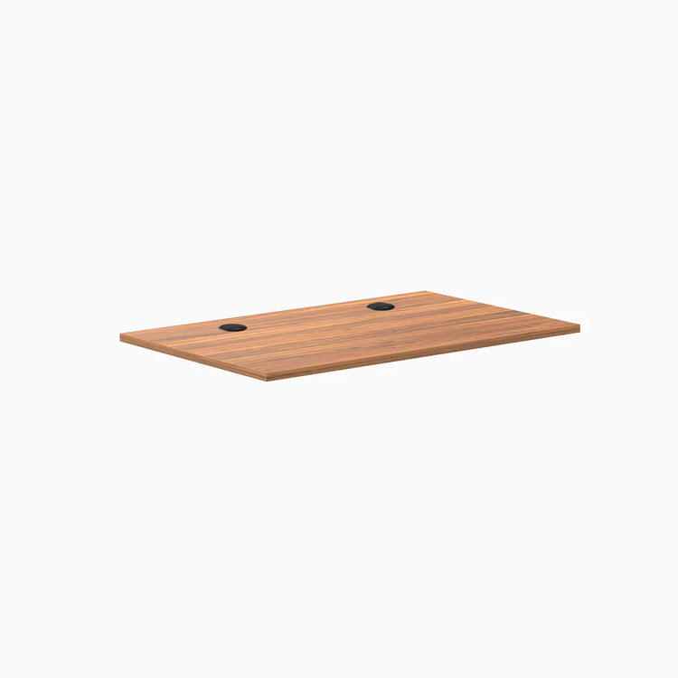 Prime Oak laminate desktop, 47.2" x 29.5", with two black grommets.