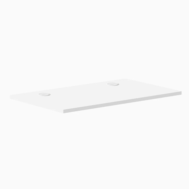 White 40x24 inch Desky Mini Melamine Laminate Desktop, 1" thick, with two grommets.