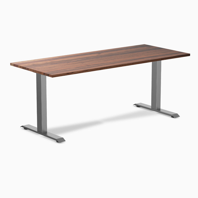 Desky Zero Hardwood Office Desk with Walnut desktop and Space Gray steel frame.