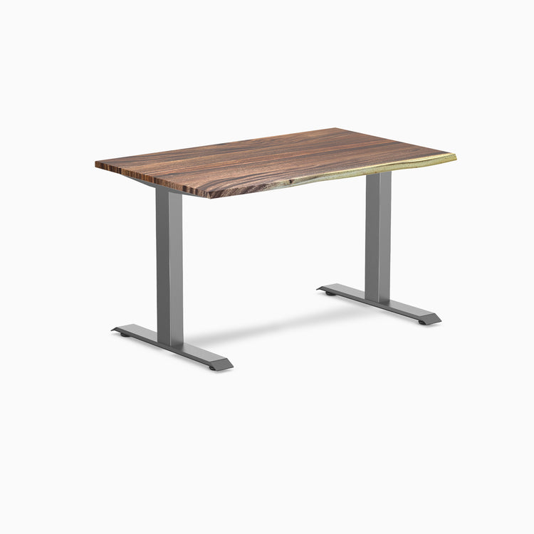 Desky Zero Hardwood Office Desk with a dark wood top and gray steel frame.