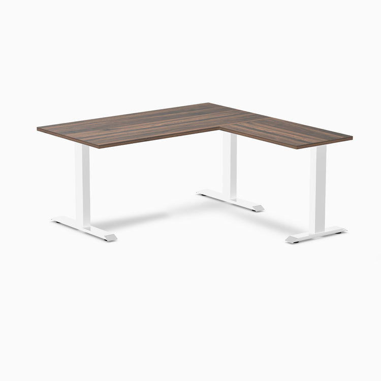 zero laminate L-shape 1500mm in jarrah with white legs