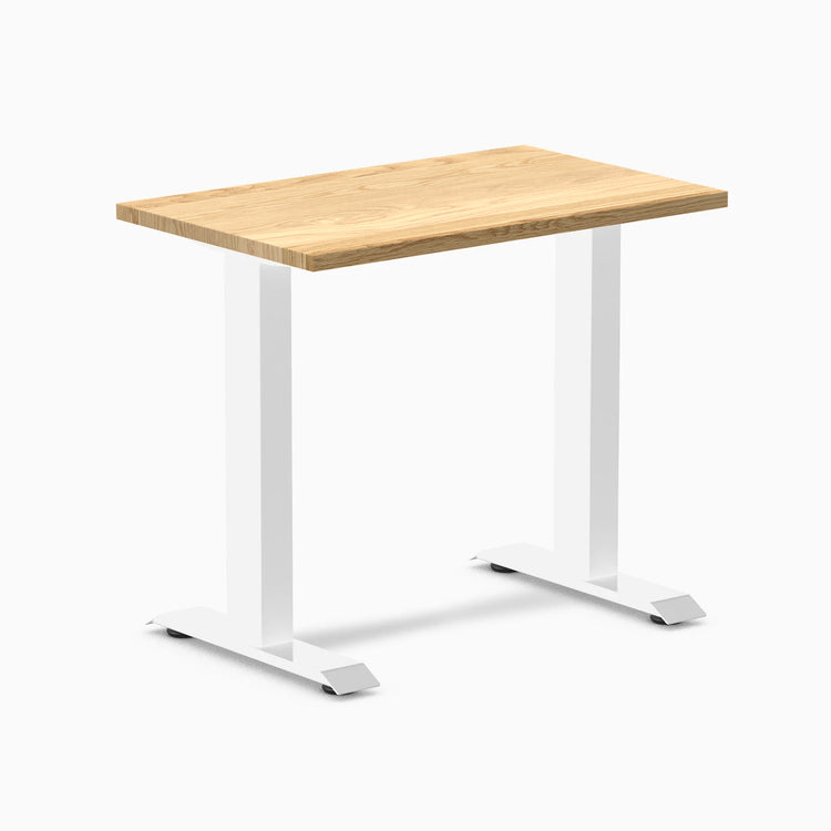 Desky Zero Mini hardwood desk with a White Oak top and white steel frame.