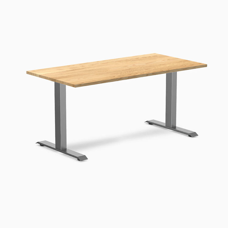 Desky Zero Hardwood Office Desk with White Oak top and Space Gray steel frame.