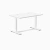 White Desky Zero laminate office desk, 47.2 x 29.5 inches, with grommets and steel frame.