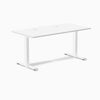 Desky Zero white laminate office desk, 59x29.5 inches, with grommets and a steel frame.