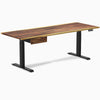 Saman hardwood standing desk (80x30 inches) with live edge, matte black legs, and drawer.