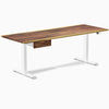 Desky Dual Saman hardwood standing desk, 80x30 inches, with white legs and a matching drawer.