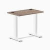 Desky Zero Mini desk with natural walnut top, white fixed-height legs, and two black grommets.