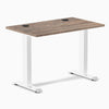 Desky Zero Mini fixed-height desk with natural walnut top, white legs, and two grommets.