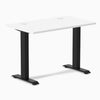 Desky Zero Mini fixed-height desk with white 40x24 inch top, grommets, and matte black legs.