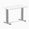 Desky Zero Mini fixed-height desk, white 40x24 inch top with grommets, gray steel legs.