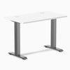 Desky Zero Mini fixed-height desk, white 40x24 inch top with grommets, space gray legs.