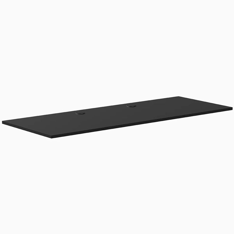 Desky 78.7" x 29.5" black laminate desktop with two grommets for cable management.
