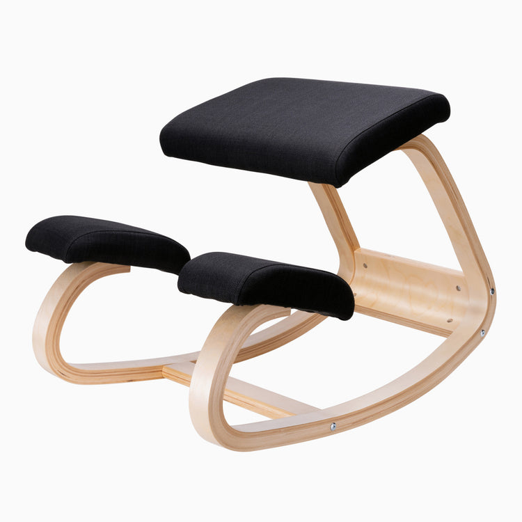 Desky Kneeling Chair with black mesh cushions and a light beechwood frame.