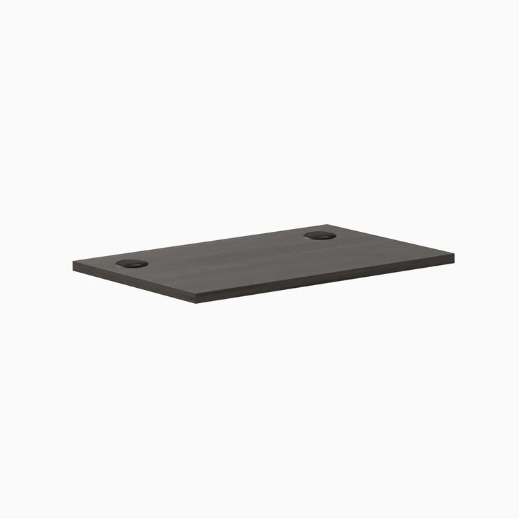 Desky Mini 32x20 inch Burnished Wood melamine laminate desktop with two grommets.