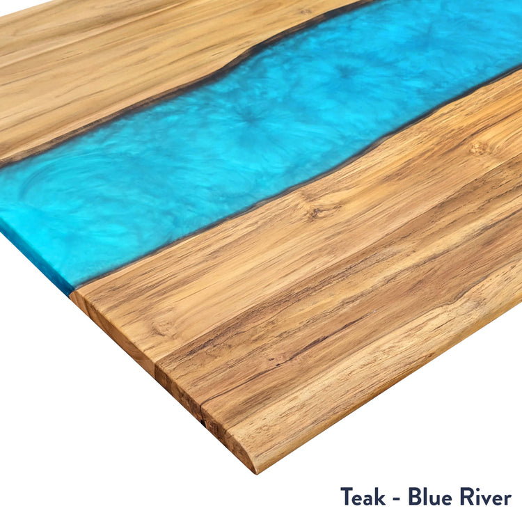 dual resin hardwood teak blue river desk top