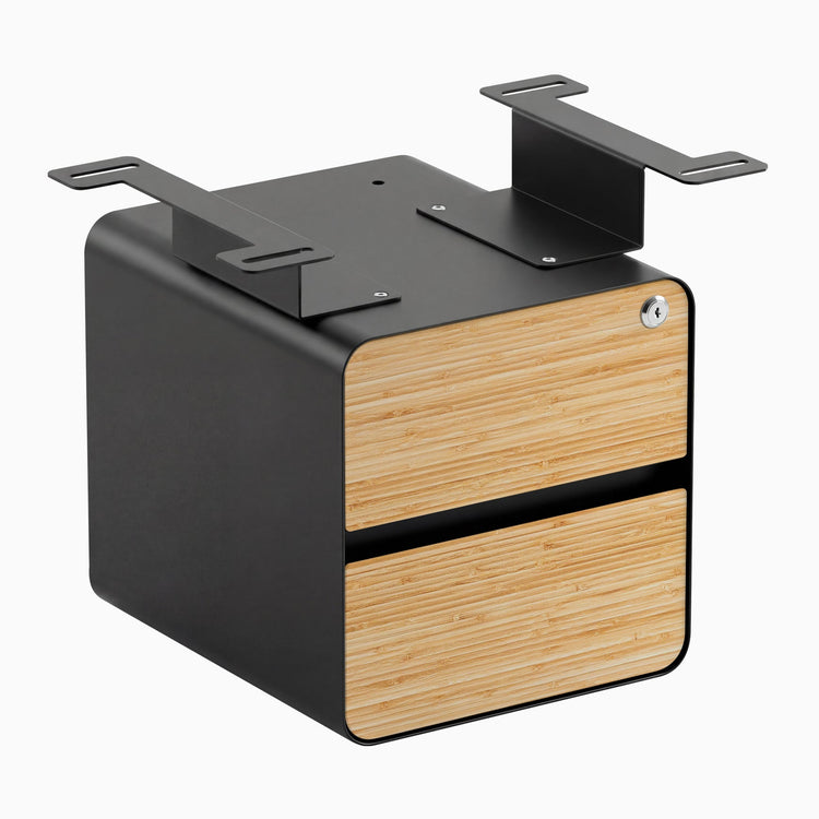 Desky minimal under desk cabinet black frame, bamboo front