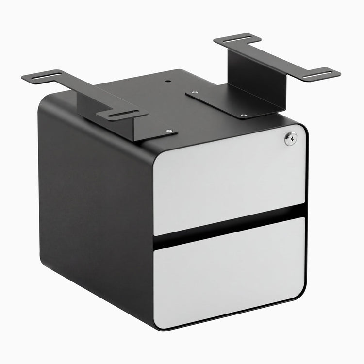 Desky minimal under desk cabinet black frame, white front