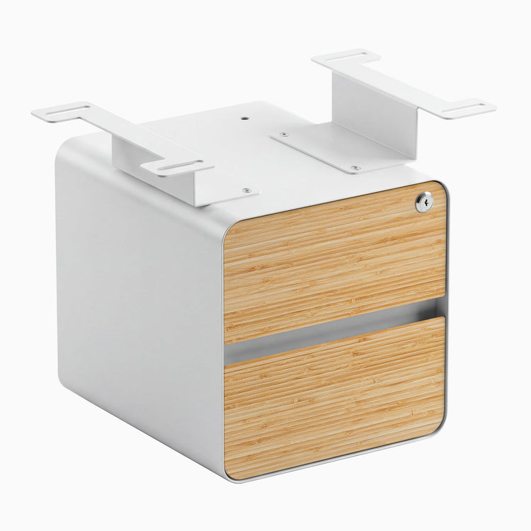 Desky minimal under desk cabinet white frame, bamboo front