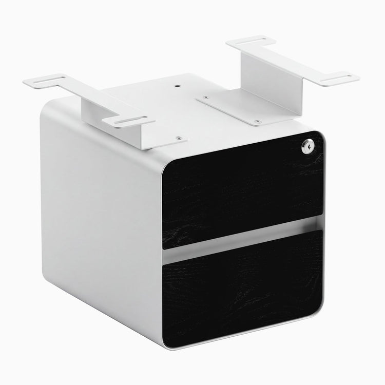 Desky minimal under desk cabinet white frame, black ash front