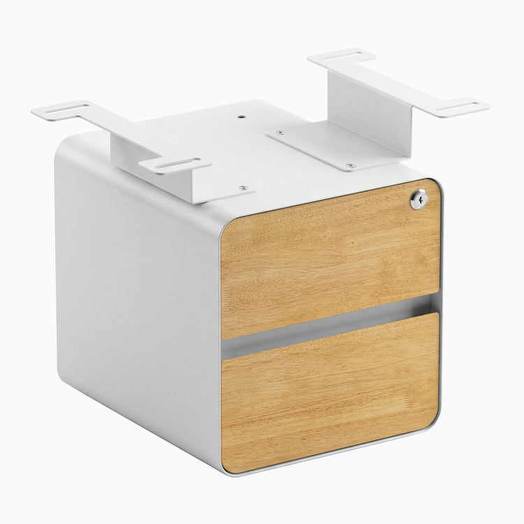Desky minimal under desk cabinet white frame, light oak front