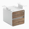 Desky minimal under desk cabinet white frame, natural walnut front