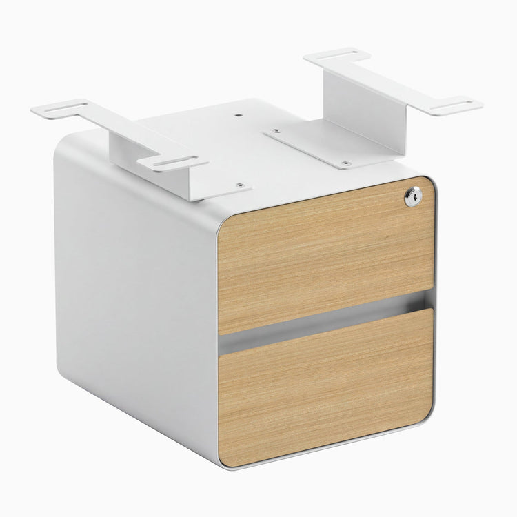 Desky minimal under desk cabinet white frame, sublime teak front
