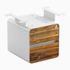 Desky minimal under desk cabinet white frame, teak front