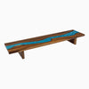 Desky Minimal Monitor Stand in Pheasantwood Blue River, featuring a sleek wooden design with a vibrant blue resin river.